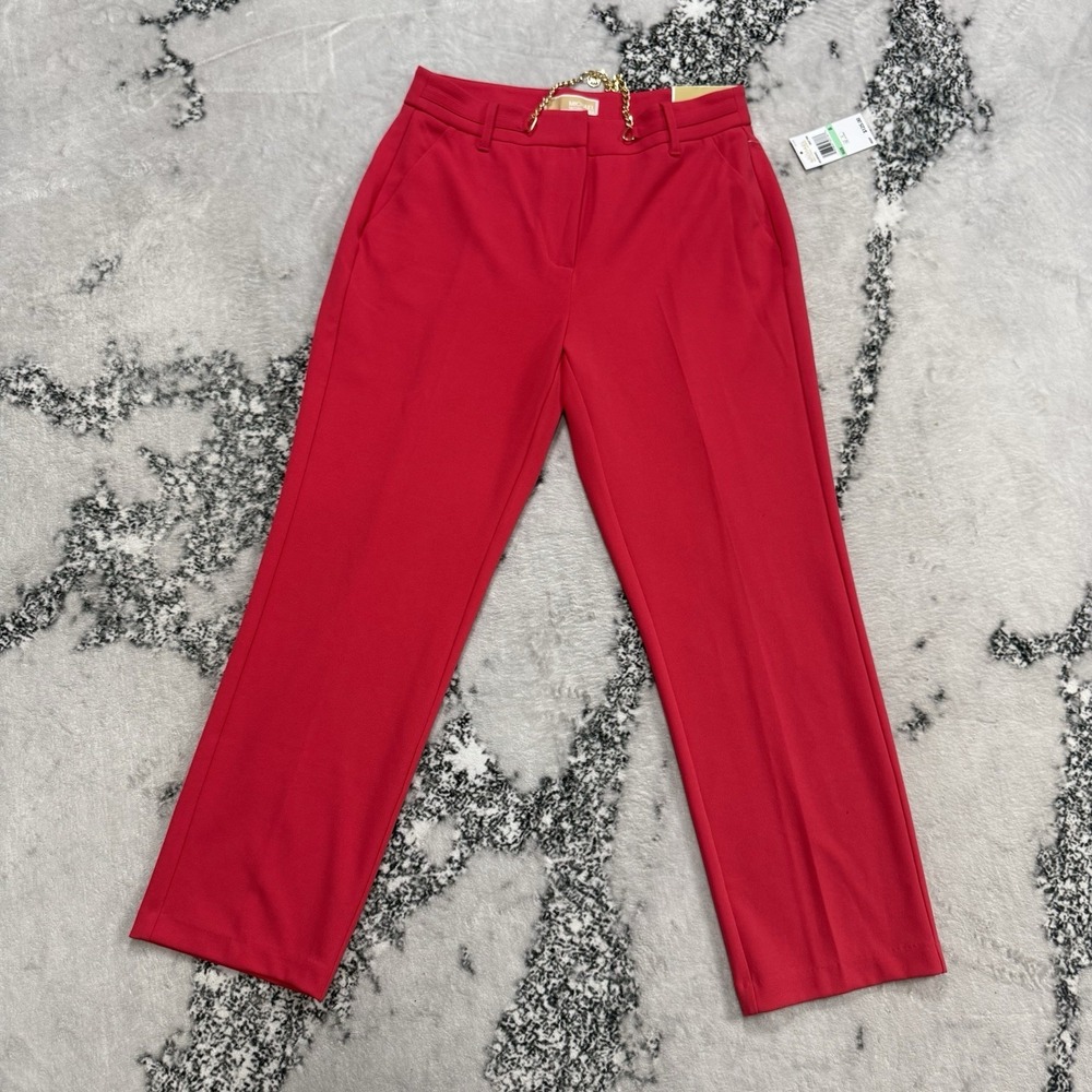 Michael Kors Pants Womens 8 Red Slim Ankle Gold Chain Detail Career Dress Slacks
